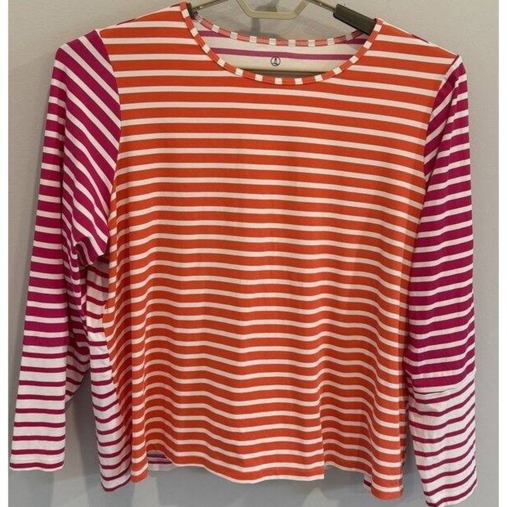 Lands End Orange Pink Long Sleeve Swimsuit Rash Guard Size 2X 20W 22W